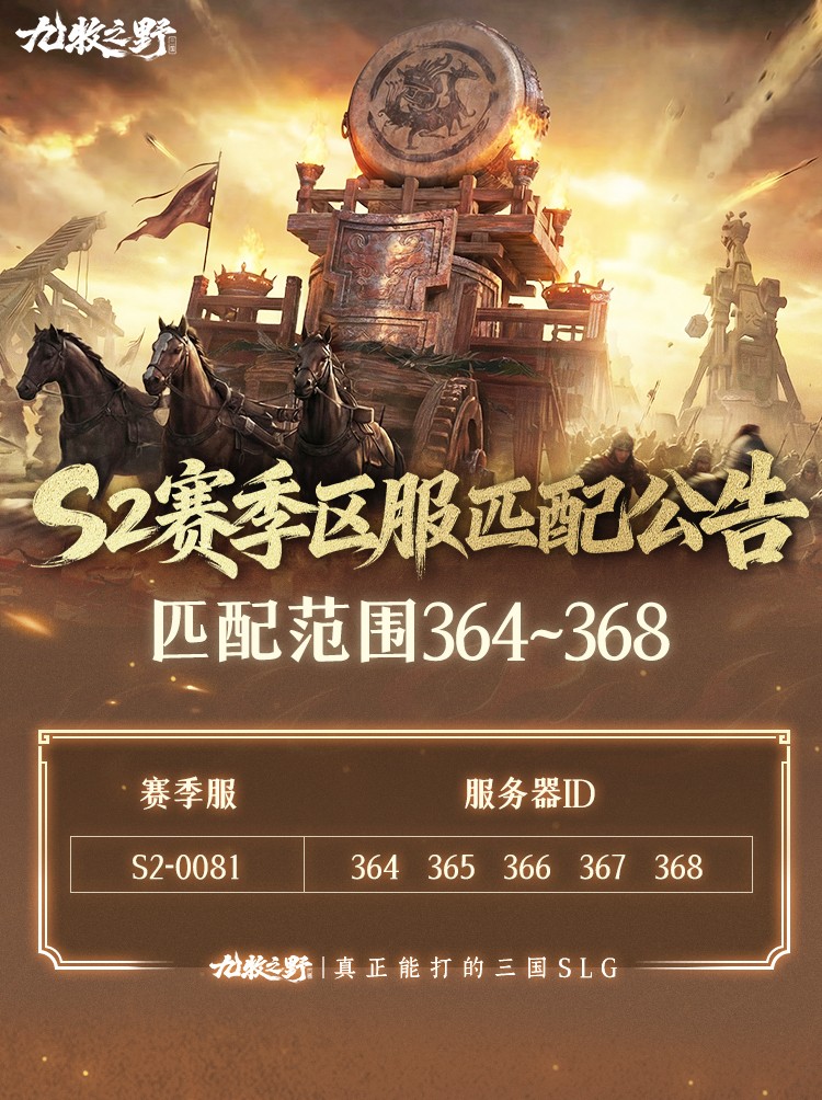 《九牧之野》S2赛季部分区服匹配分组公示